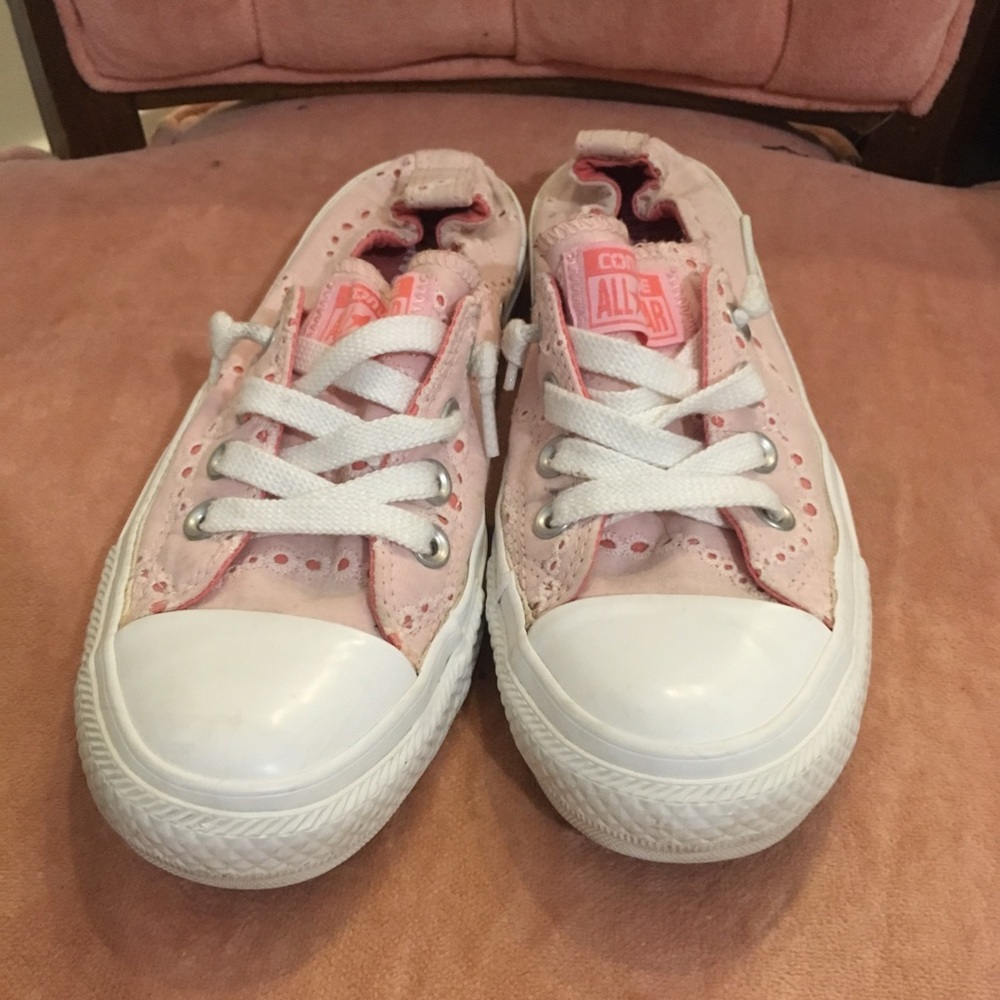 Converse All Star slip on pink eyelet sneakers